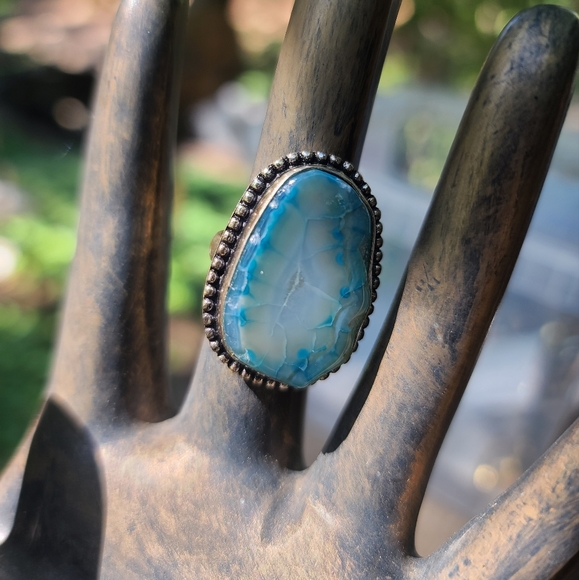Blue agate sterling ring sz8 - Picture 2 of 4
